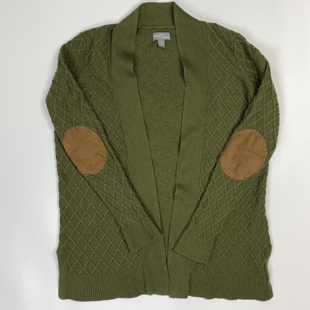Market & Spruce Green Cardigan Brown Elbow Patches Size Small